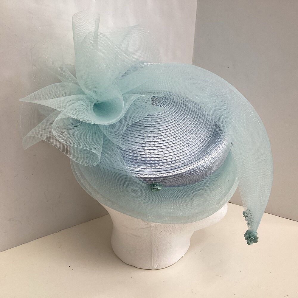 fascinator hat light blue 7-1/4” diameter tea party church